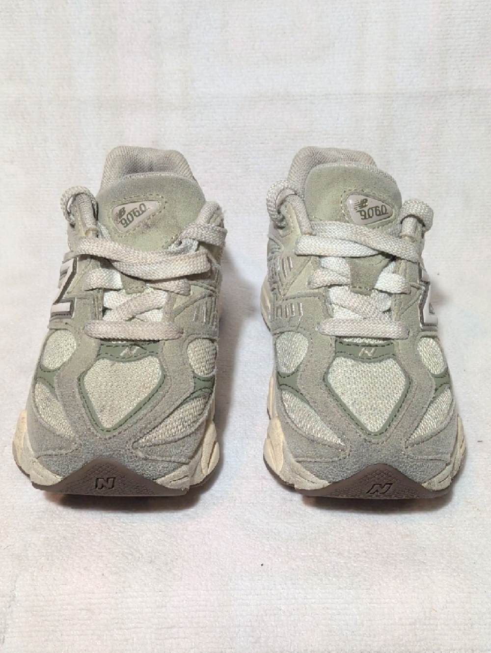 New Balance Kids Green and Light Gray Mesh Suede Sneakers - Picture 3 of 9